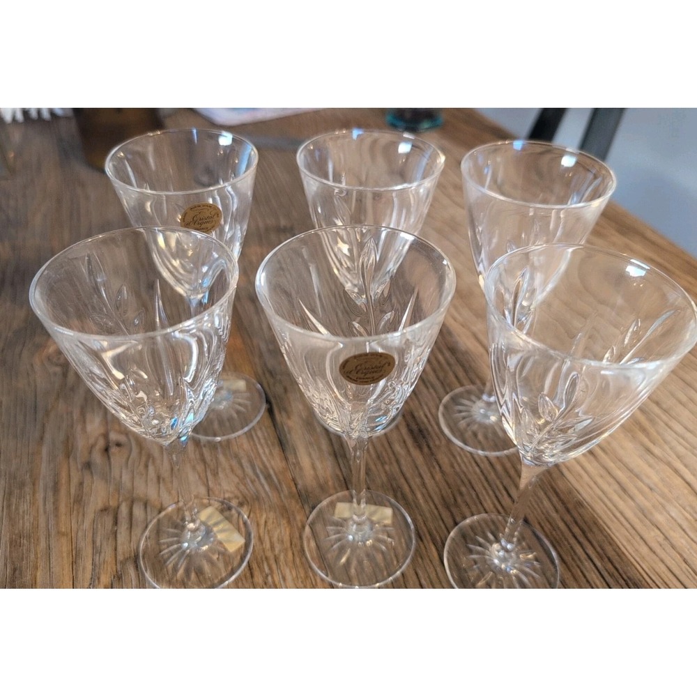 Cristal D'Arques Crystal Clear Cut Sherry Glass Cassandra Durand Set Six Barware